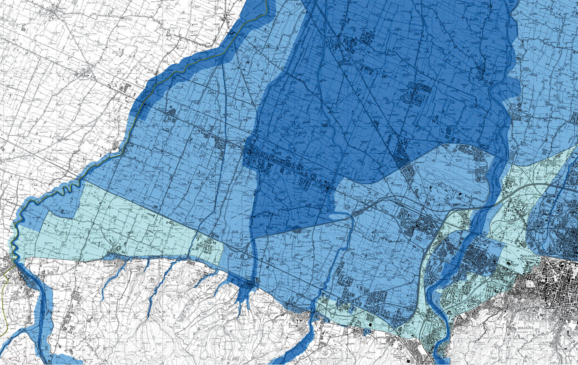 Stralcio della mappa interattiva di pericolosità - corsi d'acqua naturali (fonte: Regione Emilia-Romagna). 
