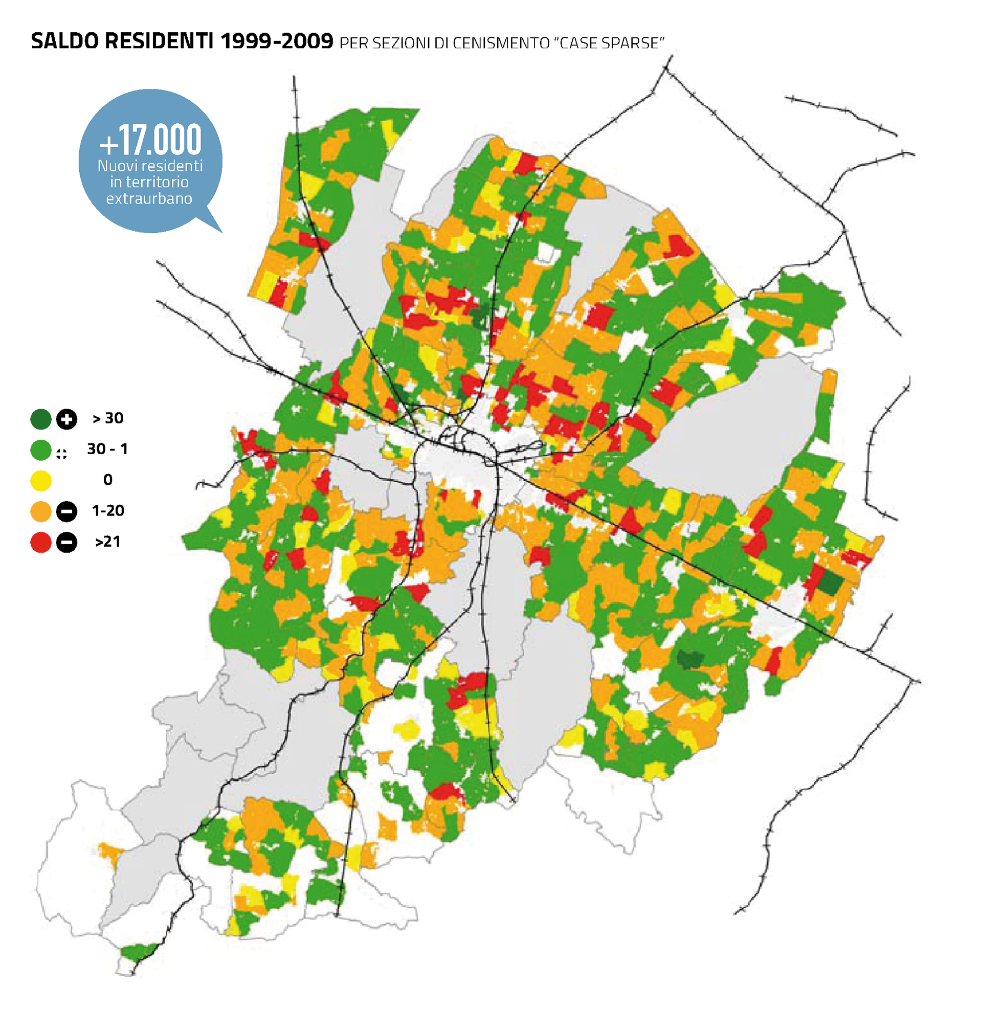 SALDO RESIDENTI 1999-2009 per sezioni di censimento "case sparse"
